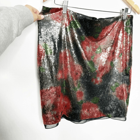 LANA STEPUL SEQUIN floral print Mini skirt taylor swift eras womens size 32 14 - Picture 2 of 4